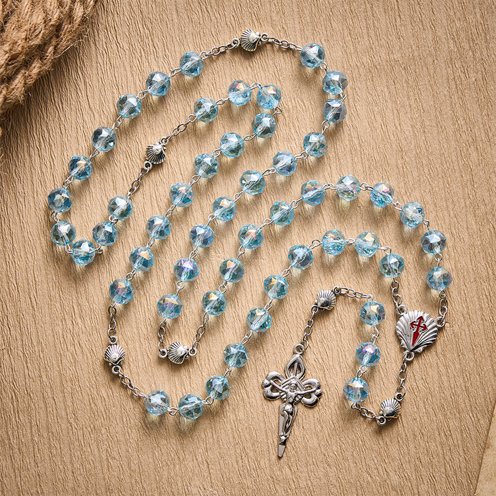 SolaceBeads Pale Crystal Rosary, Shell Spacers, St. James Set: Faithful Steadfast Daily Devotion - image 3