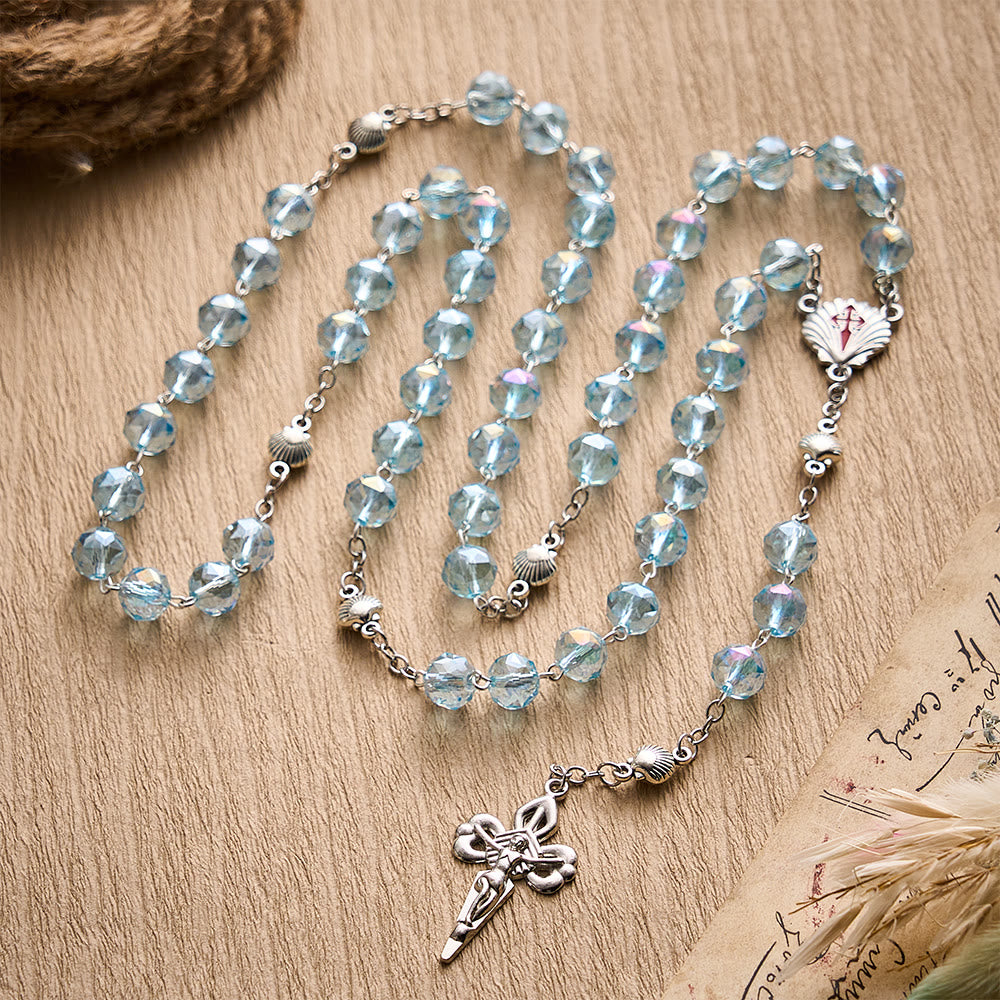 SolaceBeads Pale Crystal Rosary, Shell Spacers, St. James Set: Faithful Steadfast Daily Devotion - image 1