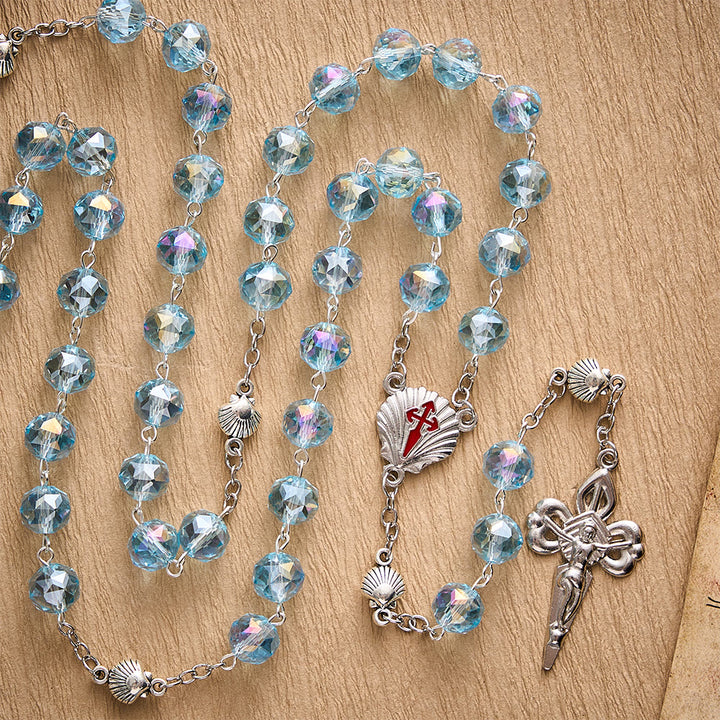 SolaceBeads Pale Crystal Rosary, Shell Spacers, St. James Set: Faithful Steadfast Daily Devotion - image 4