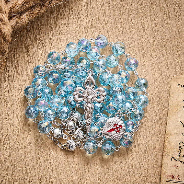 SolaceBeads Pale Crystal Rosary, Shell Spacers, St. James Set: Faithful Steadfast Daily Devotion - image 7