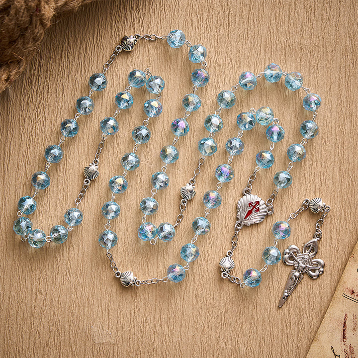 SolaceBeads Pale Crystal Rosary, Shell Spacers, St. James Set: Faithful Steadfast Daily Devotion - Light Blue - image 0