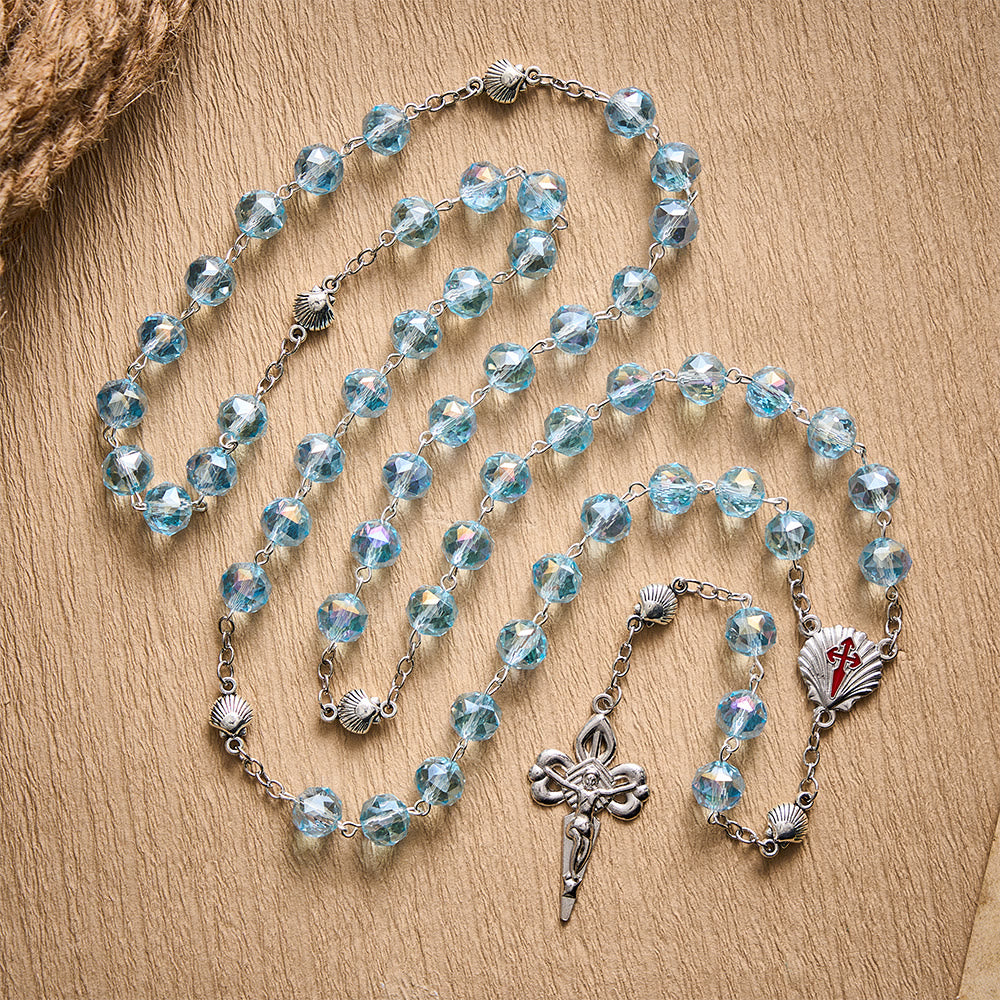 SolaceBeads Pale Crystal Rosary, Shell Spacers, St. James Set: Faithful Steadfast Daily Devotion - image 2