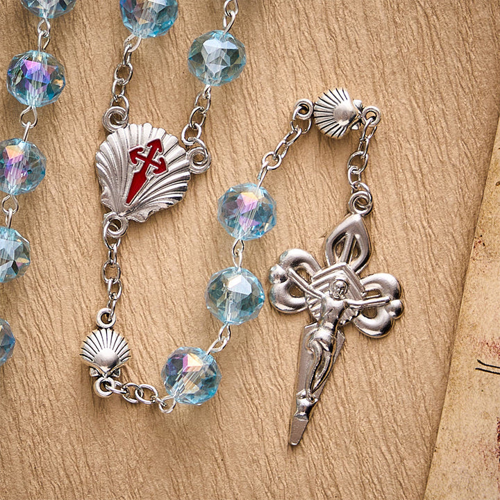 SolaceBeads Pale Crystal Rosary, Shell Spacers, St. James Set: Faithful Steadfast Daily Devotion - image 6
