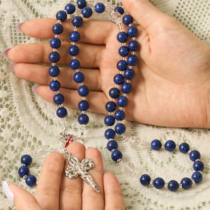 Solacebeads Lapis Lazuli Rosary With Scallop Medal &amp; Santiago Crucifix: Pilgrimage Night Sky Series - image 1