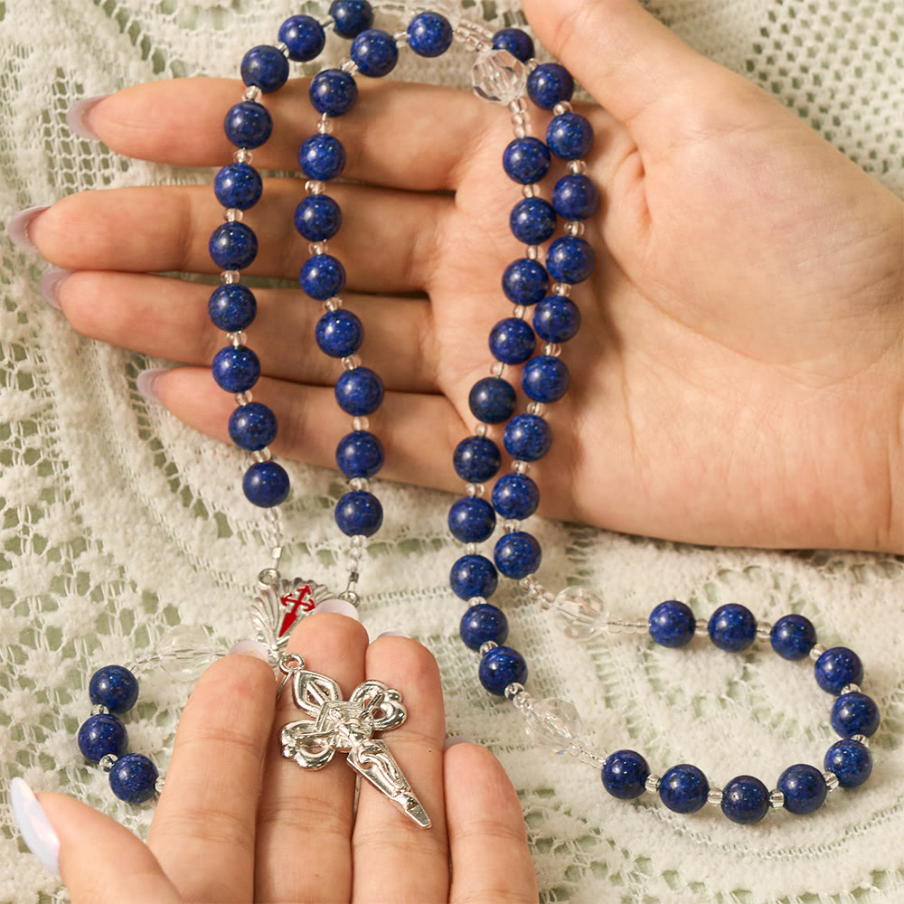 Solacebeads Lapis Lazuli Rosary With Scallop Medal &amp; Santiago Crucifix: Pilgrimage Night Sky Series - image 1