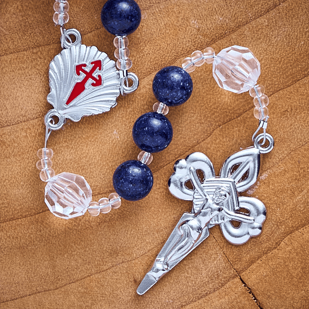 Solacebeads Lapis Lazuli Rosary With Scallop Medal &amp; Santiago Crucifix: Pilgrimage Night Sky Series - image 3