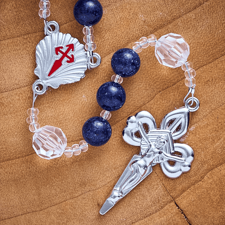 Solacebeads Lapis Lazuli Rosary With Scallop Medal &amp; Santiago Crucifix: Pilgrimage Night Sky Series - image 3