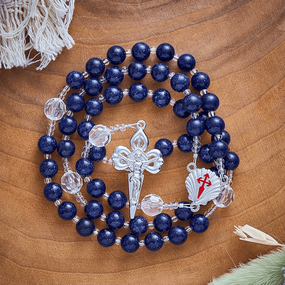 Solacebeads Lapis Lazuli Rosary With Scallop Medal &amp; Santiago Crucifix: Pilgrimage Night Sky Series - image 5