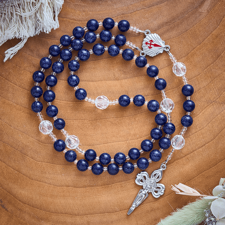 Solacebeads Lapis Lazuli Rosary With Scallop Medal &amp; Santiago Crucifix: Pilgrimage Night Sky Series - Lapis Lazuli - image 0