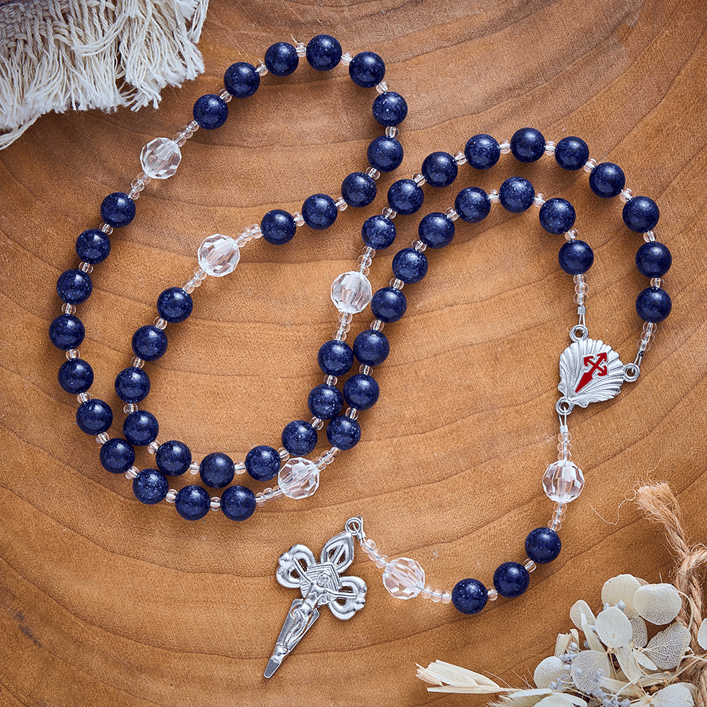 Solacebeads Lapis Lazuli Rosary With Scallop Medal &amp; Santiago Crucifix: Pilgrimage Night Sky Series - image 6