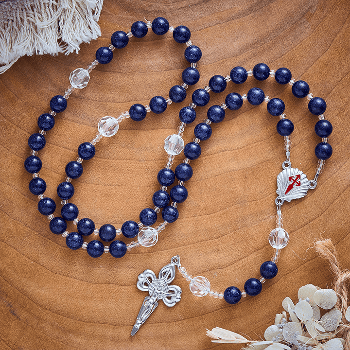 Solacebeads Lapis Lazuli Rosary With Scallop Medal &amp; Santiago Crucifix: Pilgrimage Night Sky Series - image 6