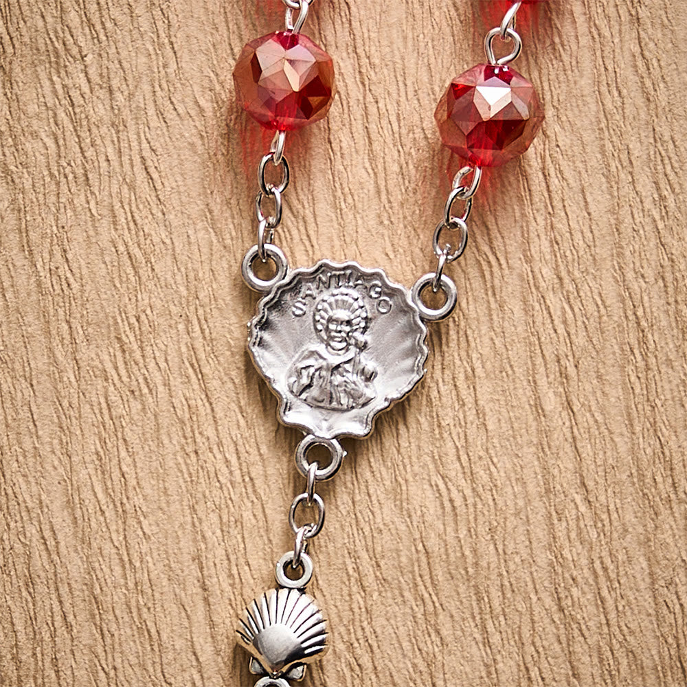 Solacebeads Red Faceted Crystal Rosary With Scallop Medal &amp; Santiago Crucifix: Pilgrimage Passion - image 3