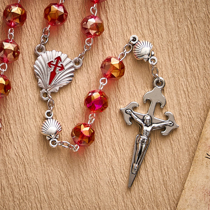 Solacebeads Red Faceted Crystal Rosary With Scallop Medal &amp; Santiago Crucifix: Pilgrimage Passion - image 4