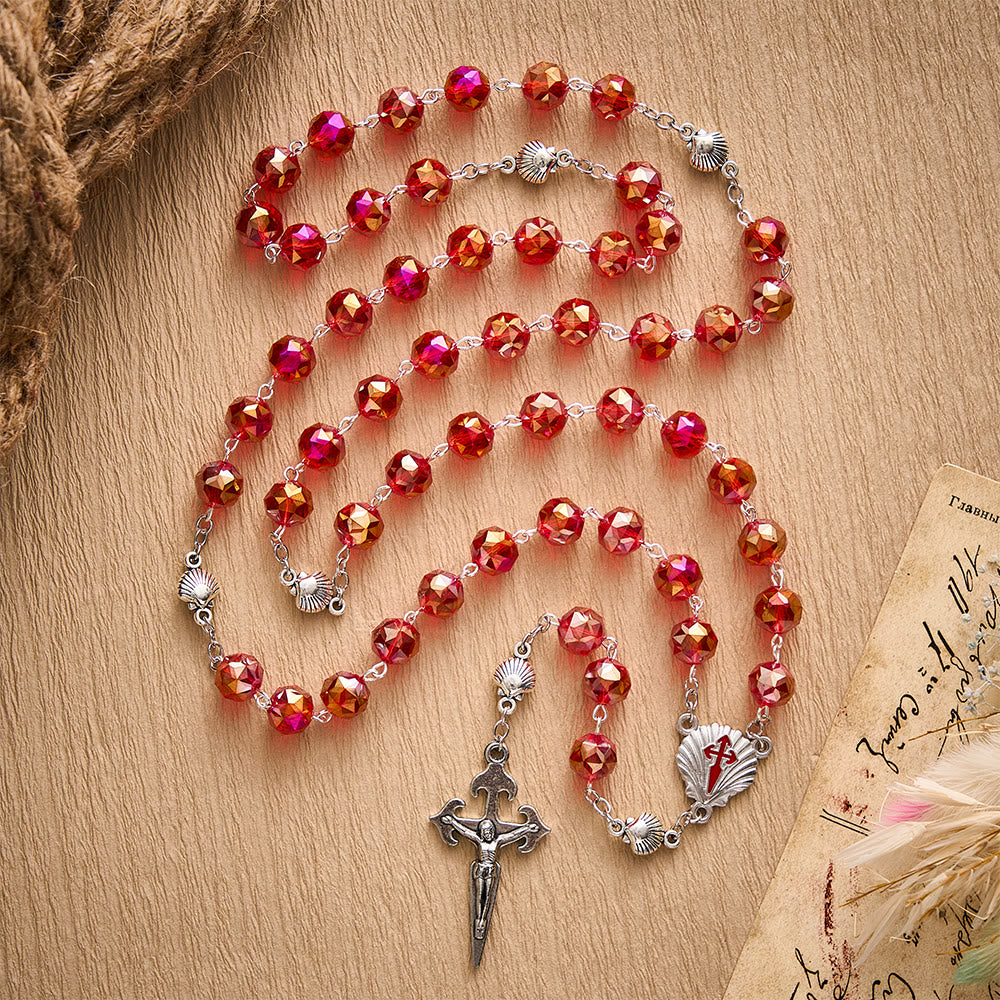 Solacebeads Red Faceted Crystal Rosary With Scallop Medal &amp; Santiago Crucifix: Pilgrimage Passion - image 9