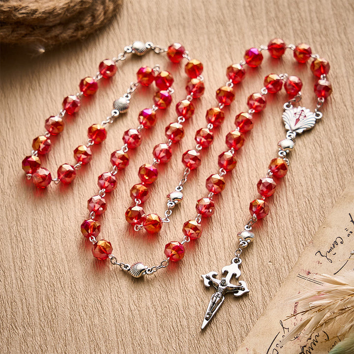 Solacebeads Red Faceted Crystal Rosary With Scallop Medal &amp; Santiago Crucifix: Pilgrimage Passion - image 7