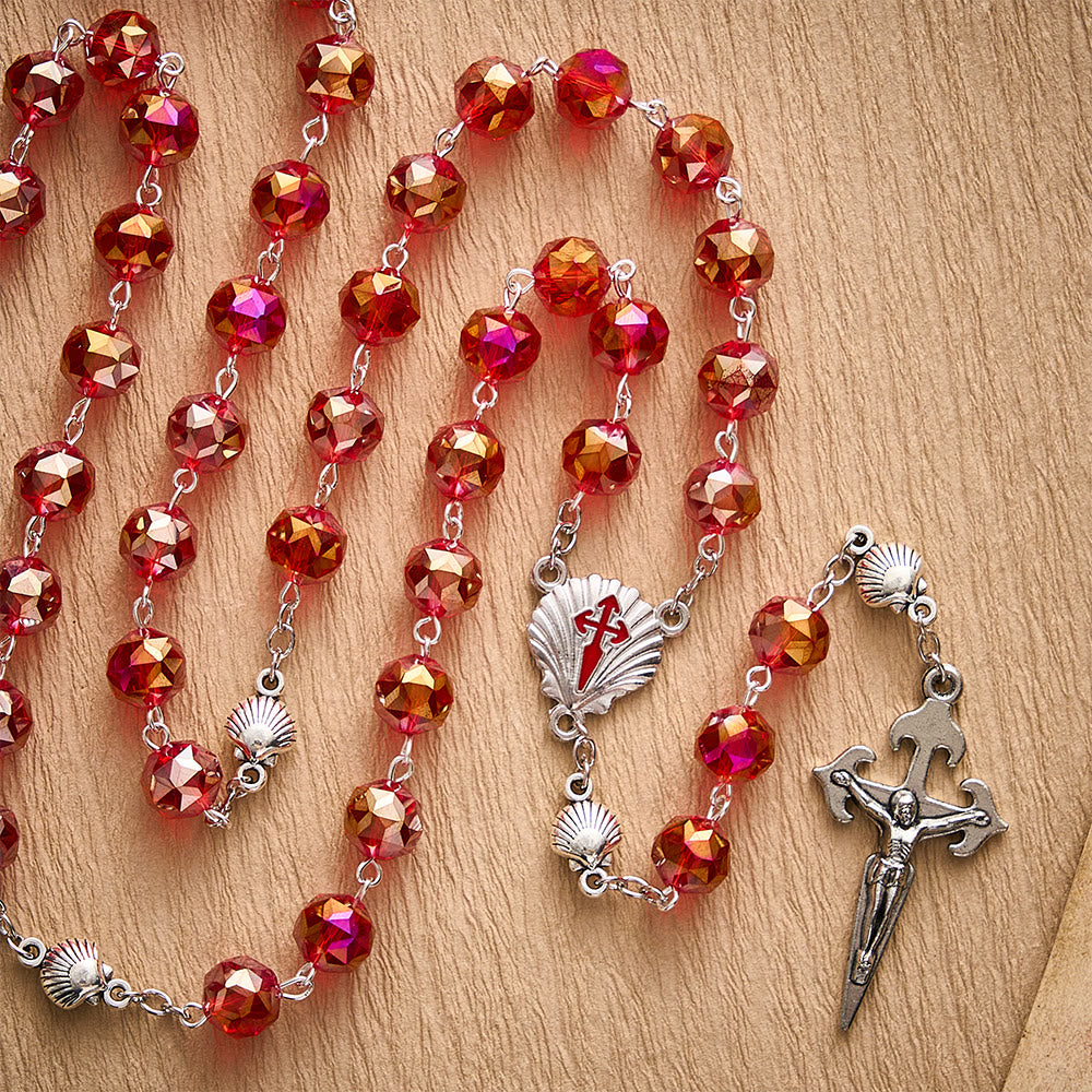 Solacebeads Red Faceted Crystal Rosary With Scallop Medal &amp; Santiago Crucifix: Pilgrimage Passion - image 5