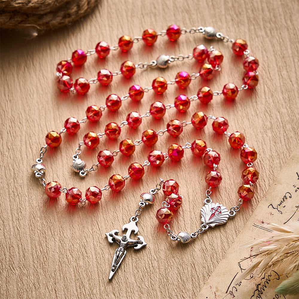 Solacebeads Red Faceted Crystal Rosary With Scallop Medal &amp; Santiago Crucifix: Pilgrimage Passion - image 8