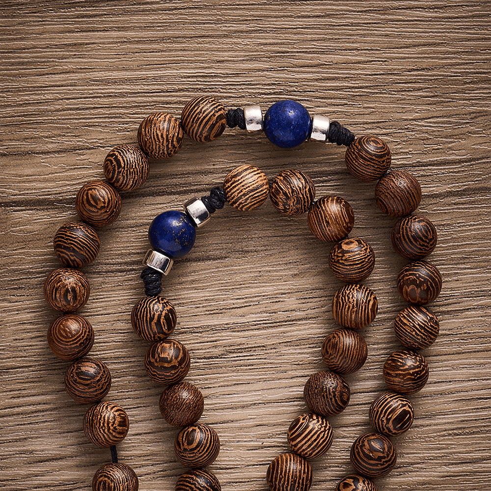 SolaceBeads Knotted Wood Rosary, Lapis Beads, St. James Emblems: Devoted Resolute Daily Devotion - image 4