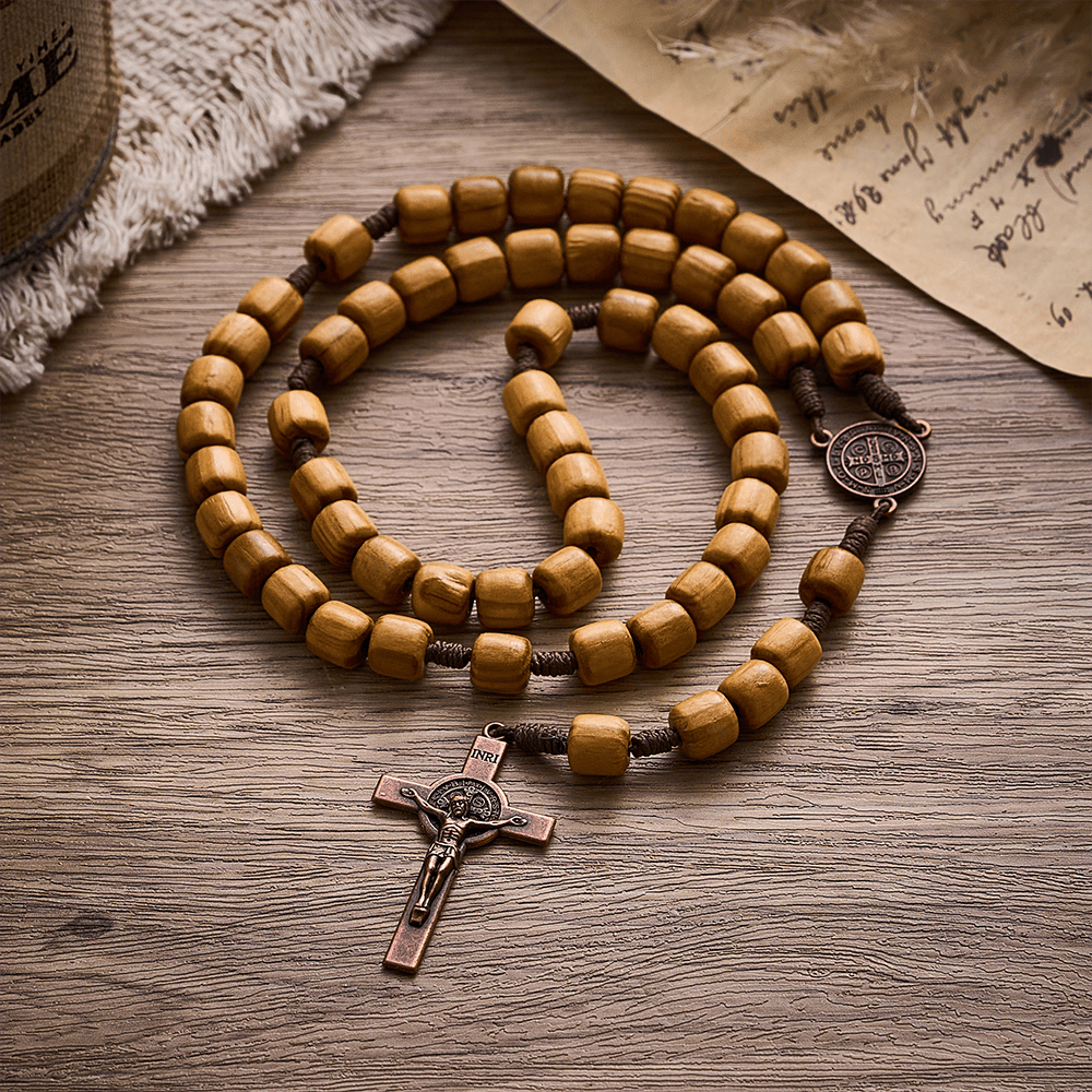 Solacebeads Natural Barrel Wood Rosary With Medal &amp; Crucifix: Rooted In St. Benedict Protection - image 6