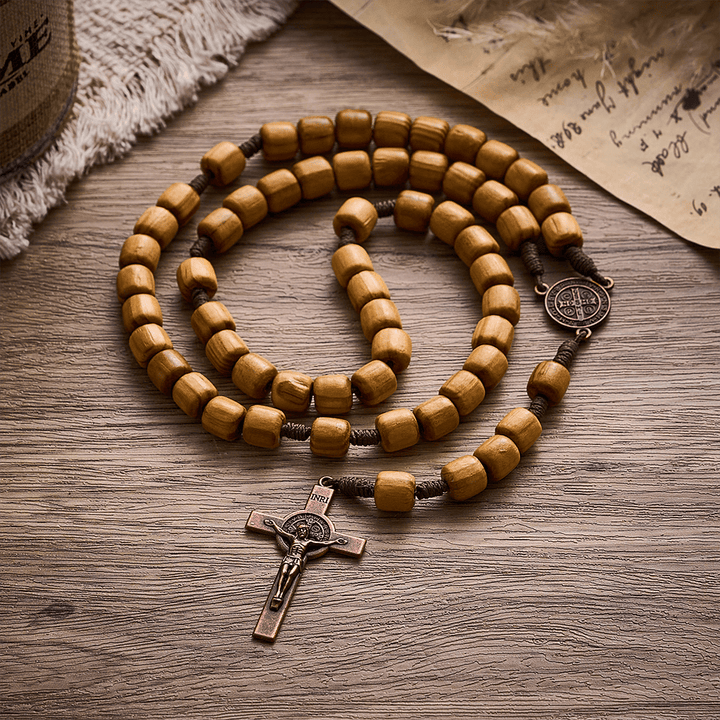 Solacebeads Natural Barrel Wood Rosary With Medal &amp; Crucifix: Rooted In St. Benedict Protection - image 6