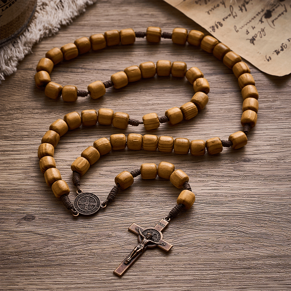 Solacebeads Natural Barrel Wood Rosary With Medal &amp; Crucifix: Rooted In St. Benedict Protection - image 7