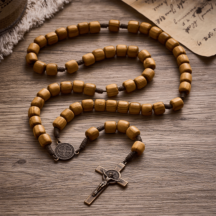 Solacebeads Natural Barrel Wood Rosary With Medal &amp; Crucifix: Rooted In St. Benedict Protection - image 7