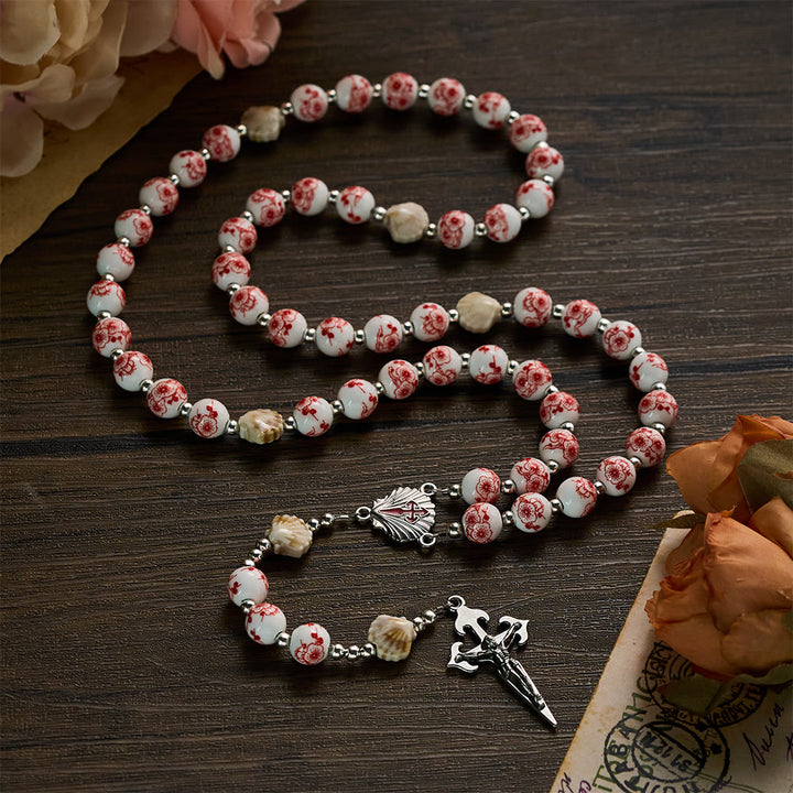 SolaceBeads Floral Ceramic Rosary, Shell Accents, St. James Set: Soft Tender Daily Devotion - image 9