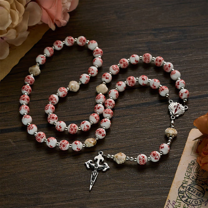 SolaceBeads Floral Ceramic Rosary, Shell Accents, St. James Set: Soft Tender Daily Devotion - image 2