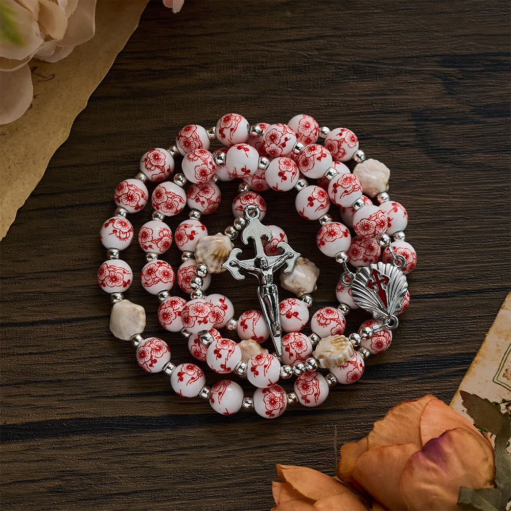 SolaceBeads Floral Ceramic Rosary, Shell Accents, St. James Set: Soft Tender Daily Devotion - image 8