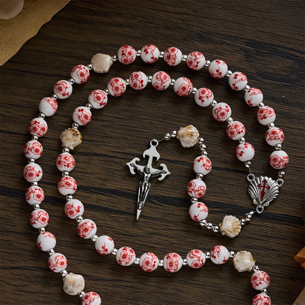 SolaceBeads Floral Ceramic Rosary, Shell Accents, St. James Set: Soft Tender Daily Devotion - image 4