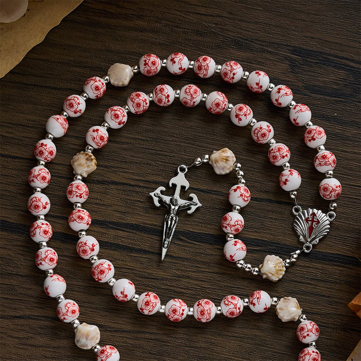 SolaceBeads Floral Ceramic Rosary, Shell Accents, St. James Set: Soft Tender Daily Devotion - image 4