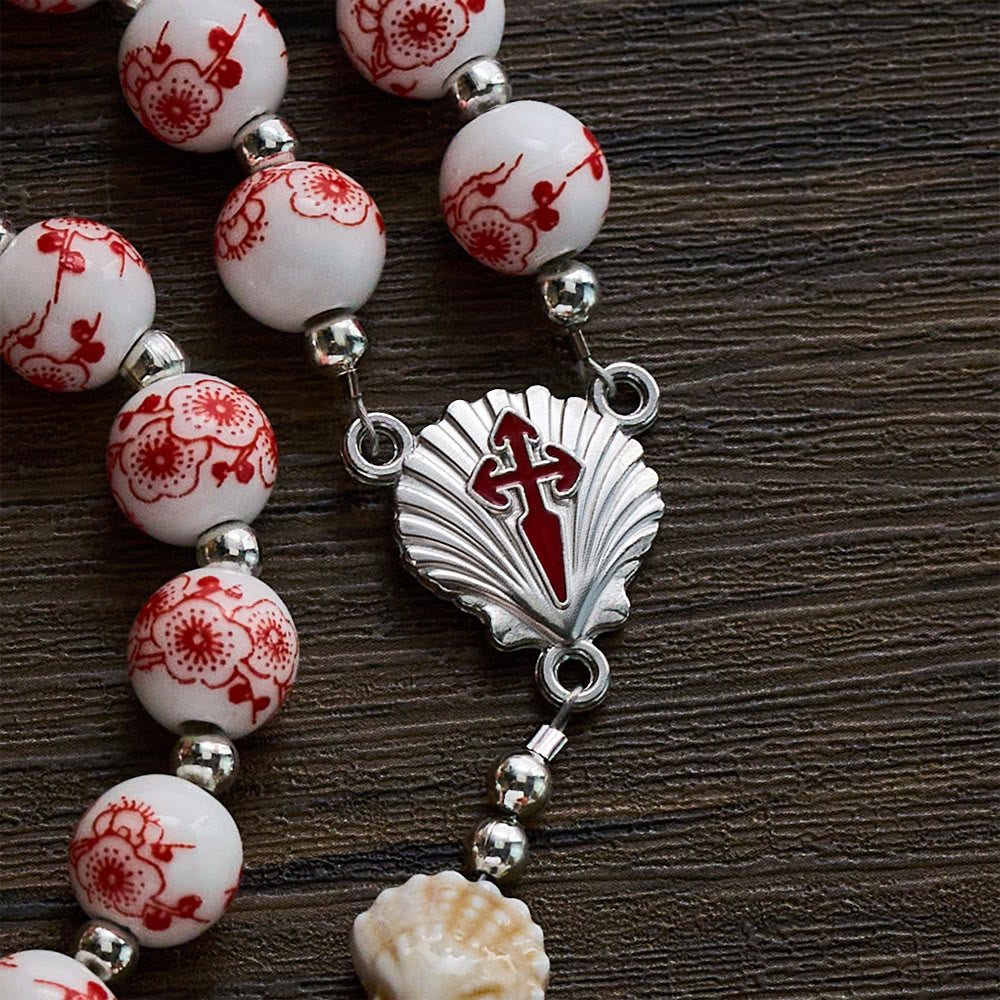 SolaceBeads Floral Ceramic Rosary, Shell Accents, St. James Set: Soft Tender Daily Devotion - image 6