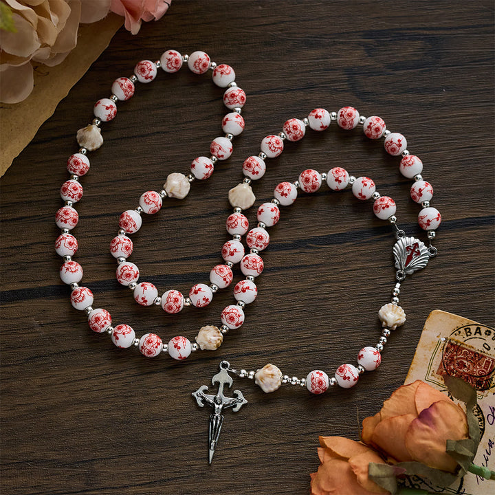 SolaceBeads Floral Ceramic Rosary, Shell Accents, St. James Set: Soft Tender Daily Devotion - image 3