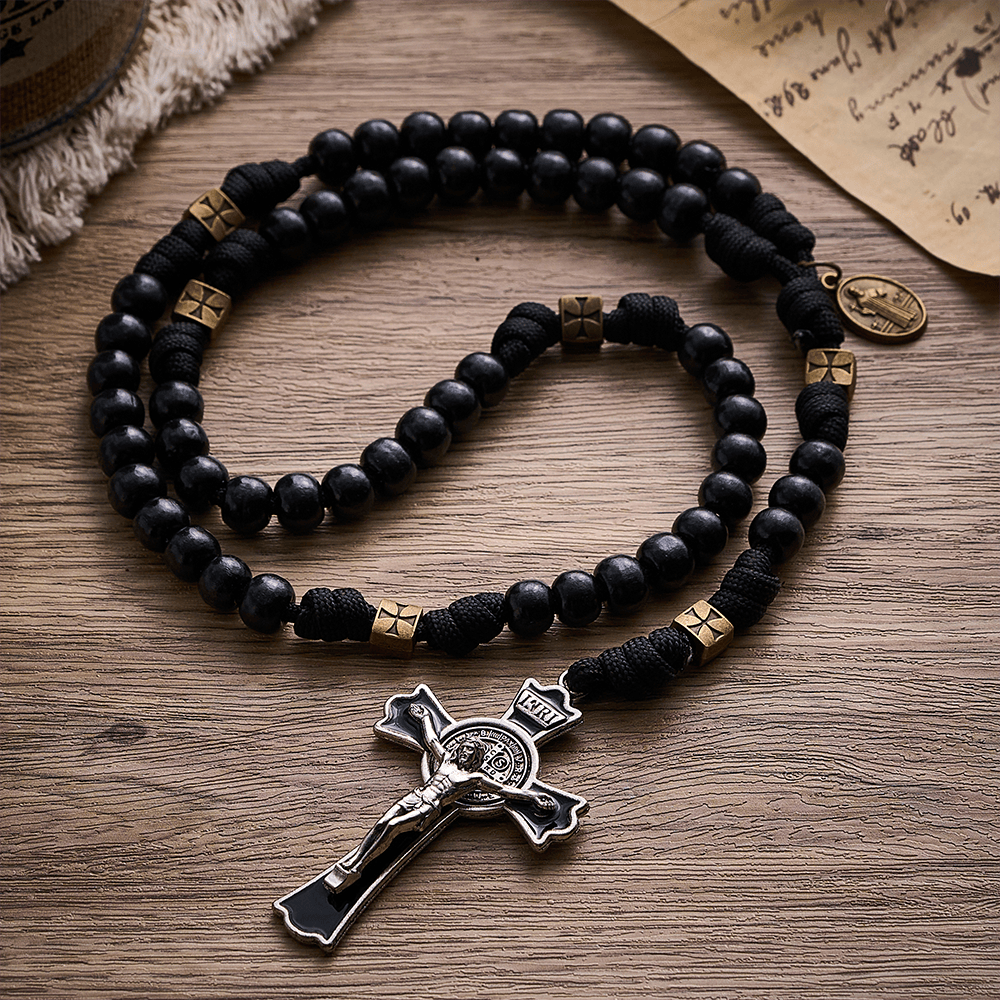 SolaceBeads Black Wood Paracord Rosary with Medal &amp; Crucifix: Rooted in St. Benedict Protection - image 7