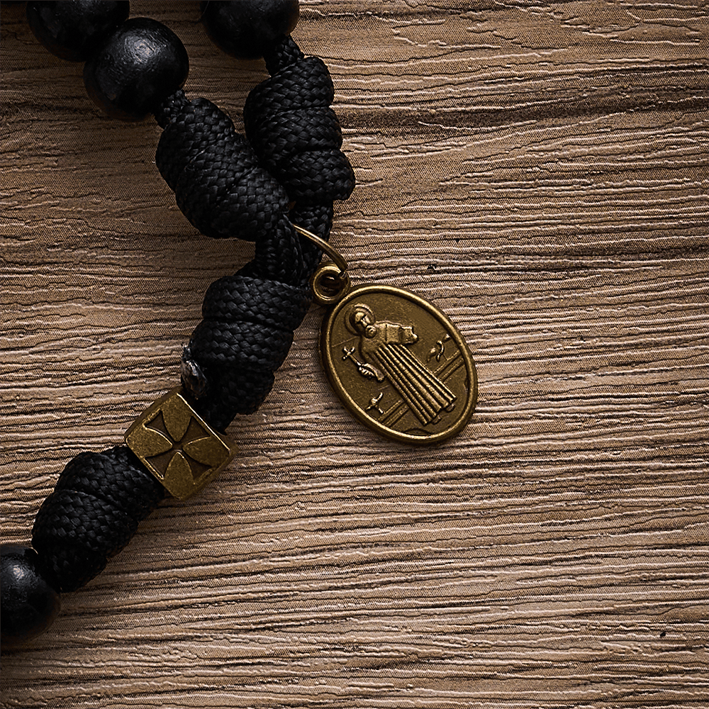 SolaceBeads Black Wood Paracord Rosary with Medal &amp; Crucifix: Rooted in St. Benedict Protection - image 3