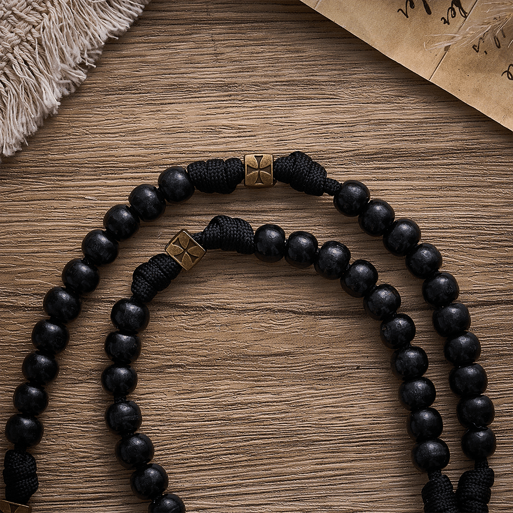 SolaceBeads Black Wood Paracord Rosary with Medal &amp; Crucifix: Rooted in St. Benedict Protection - image 2