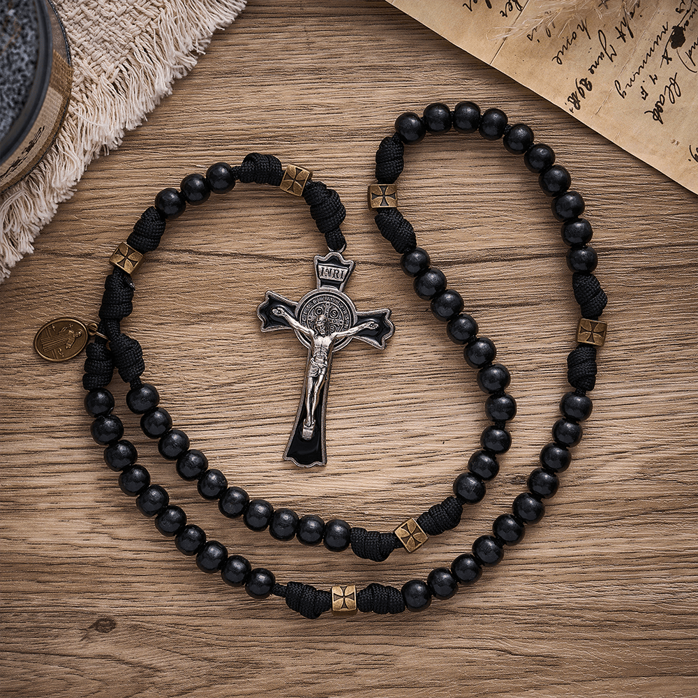 SolaceBeads Black Wood Paracord Rosary with Medal &amp; Crucifix: Rooted in St. Benedict Protection - image 6