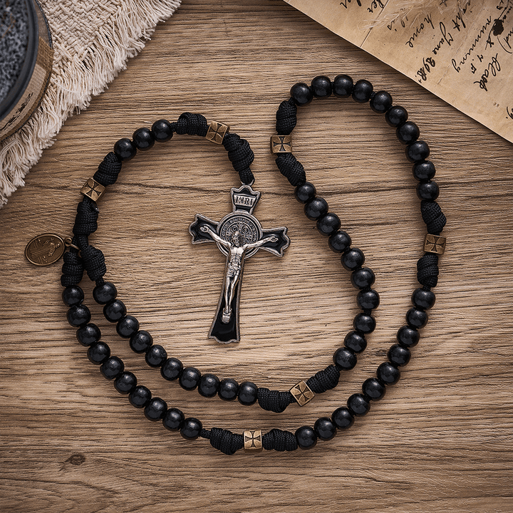 SolaceBeads Black Wood Paracord Rosary with Medal &amp; Crucifix: Rooted in St. Benedict Protection - image 6