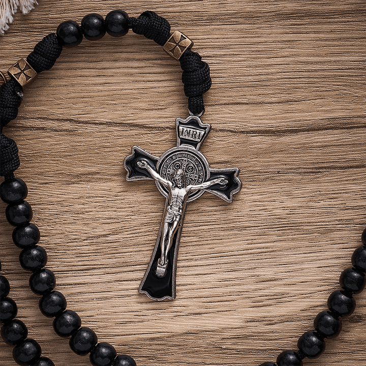 SolaceBeads Black Wood Paracord Rosary with Medal &amp; Crucifix: Rooted in St. Benedict Protection - image 4
