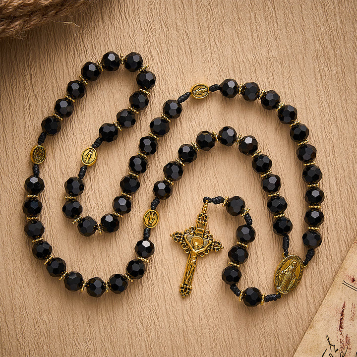 SolaceBeads Black Crystal Rosary, Medal Spacers, Madonna &amp; Cross: Soft Calm Daily Devotion - Black - image 0