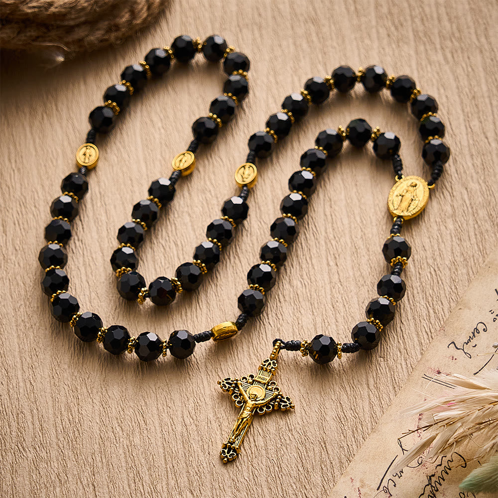 SolaceBeads Black Crystal Rosary, Medal Spacers, Madonna &amp; Cross: Soft Calm Daily Devotion - image 2