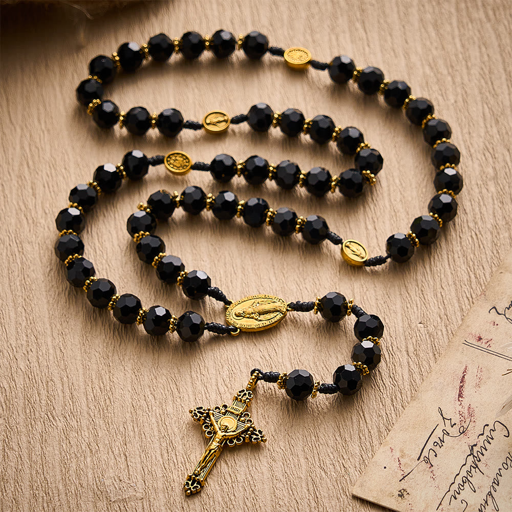 SolaceBeads Black Crystal Rosary, Medal Spacers, Madonna &amp; Cross: Soft Calm Daily Devotion - image 8