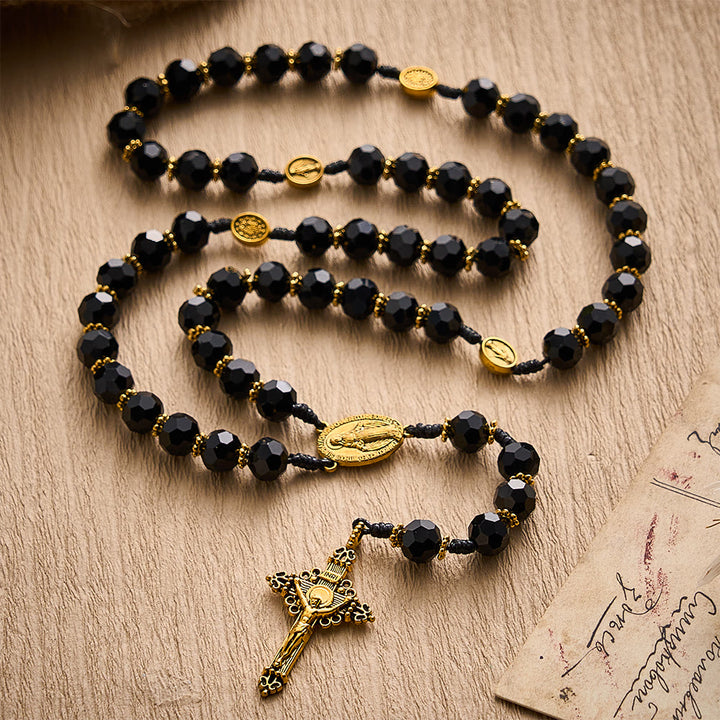 SolaceBeads Black Crystal Rosary, Medal Spacers, Madonna &amp; Cross: Soft Calm Daily Devotion - image 8
