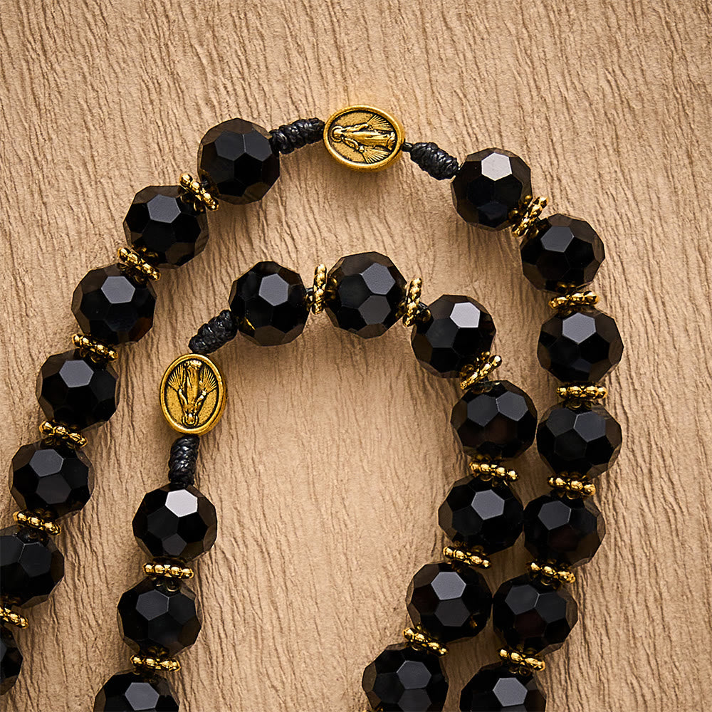 SolaceBeads Black Crystal Rosary, Medal Spacers, Madonna &amp; Cross: Soft Calm Daily Devotion - image 4