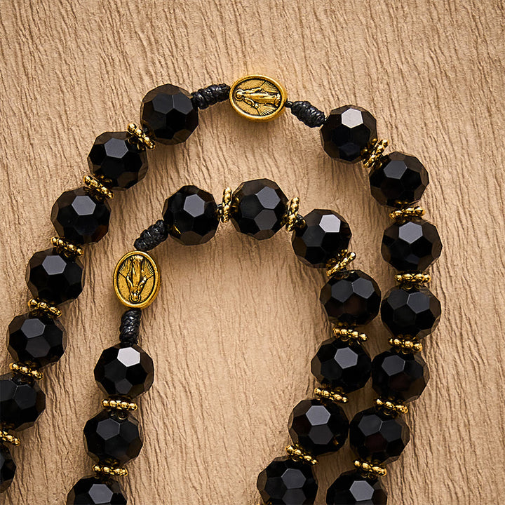 SolaceBeads Black Crystal Rosary, Medal Spacers, Madonna &amp; Cross: Soft Calm Daily Devotion - image 4