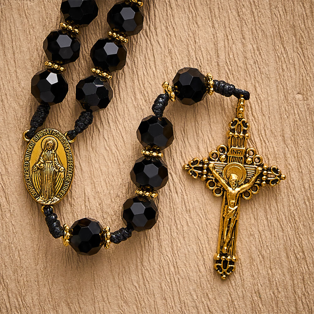 SolaceBeads Black Crystal Rosary, Medal Spacers, Madonna &amp; Cross: Soft Calm Daily Devotion - image 5