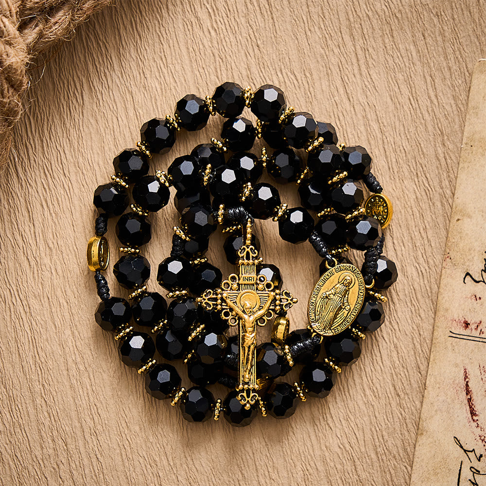 SolaceBeads Black Crystal Rosary, Medal Spacers, Madonna &amp; Cross: Soft Calm Daily Devotion - image 6