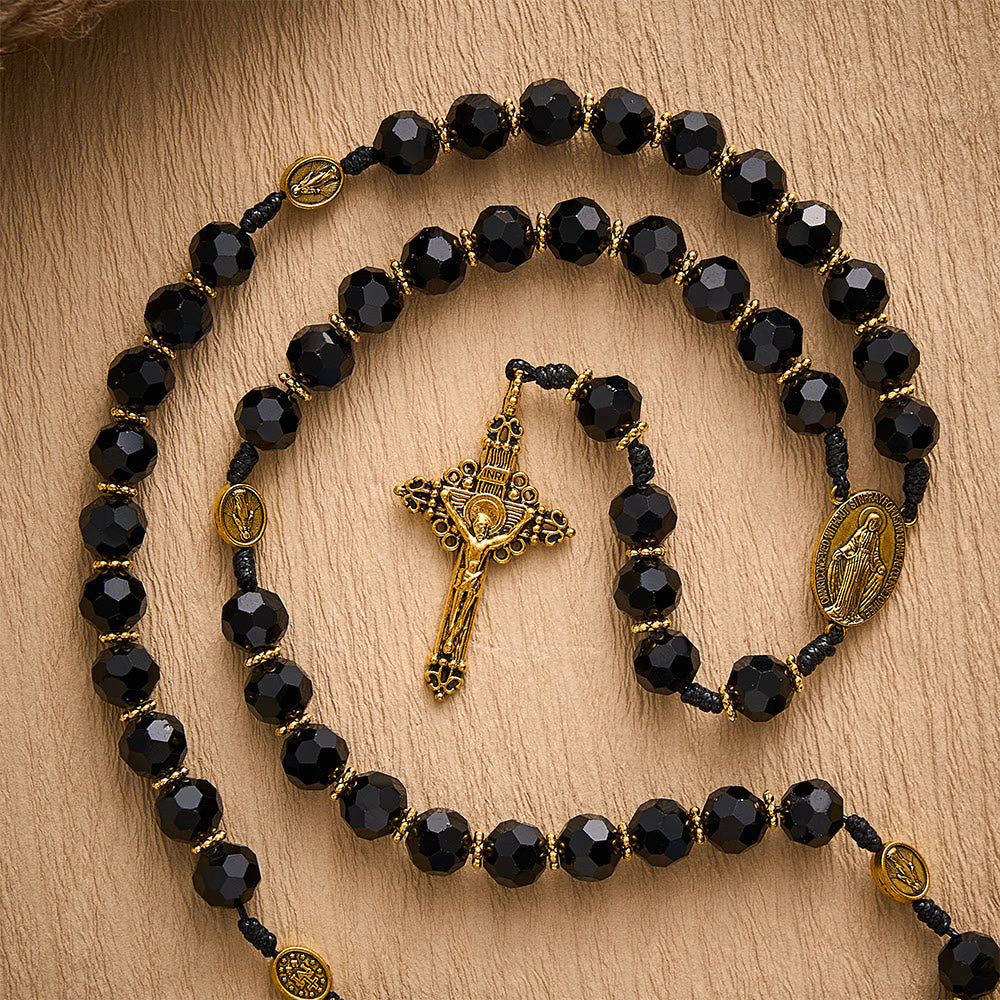 SolaceBeads Black Crystal Rosary, Medal Spacers, Madonna &amp; Cross: Soft Calm Daily Devotion - image 3