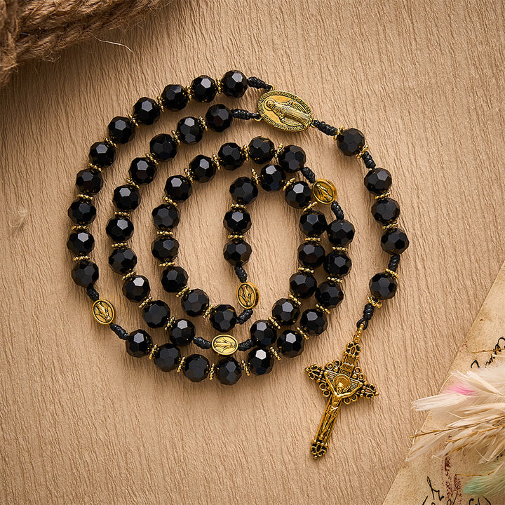 SolaceBeads Black Crystal Rosary, Medal Spacers, Madonna &amp; Cross: Soft Calm Daily Devotion - image 7