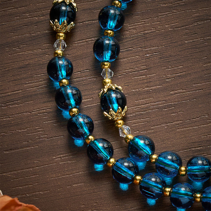 SolaceBeads Blue Glass Rosary, Madonna Medal, Ornate Cross: Bright Glowing Daily Devotion - image 4